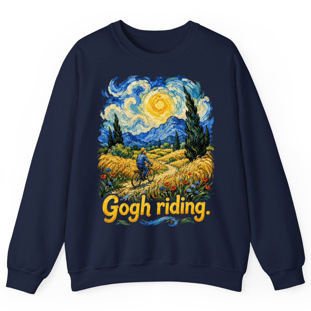 Gogh Riding van gogh art parody Sweatshirt Navy product mockup