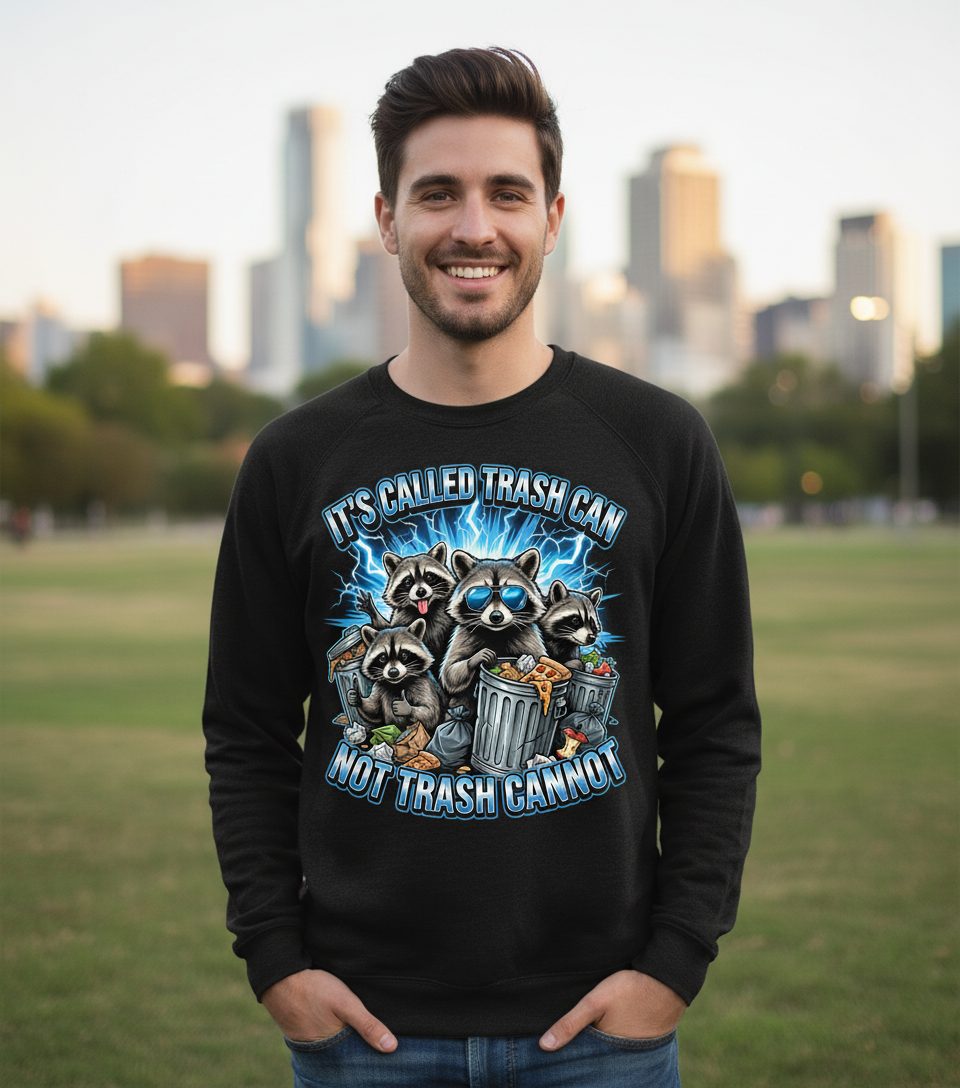 It's Called Trash Can Not Trash Cannot raccoons Sweatshirt Black lifestyle mockup