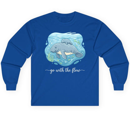 Go with the Flow Manatee Long Sleeve Tee - product mockup - Royal