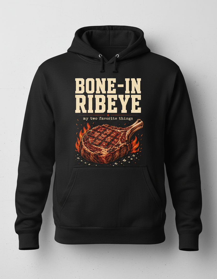 Bone-In Ribeye Steak Illustration Hoodie - Black