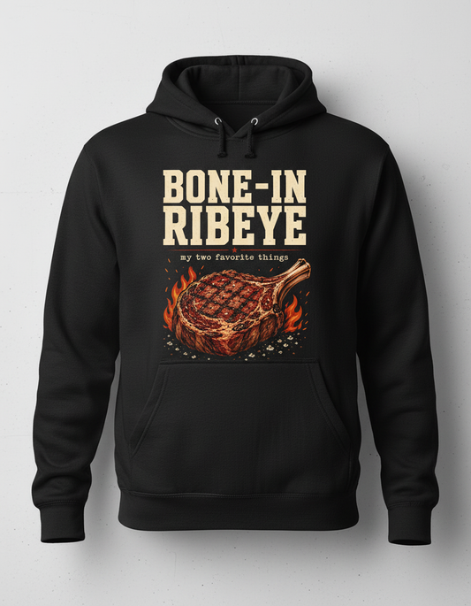Bone-In Ribeye Steak Illustration Hoodie - Black