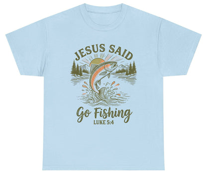 JESUS SAID Go Fishing LUKE 5 4 Vintage Christian Youth T-Shirt - product mockup - Light Blue