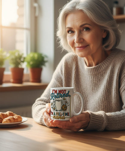 I'M NOT Retired I'M a Full-Time Nana Retro Grandmother White Mug - lifestyle model mockup - White