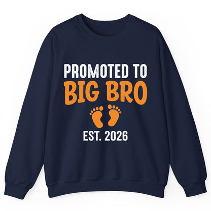 Promoted TO BIG BRO EST 2026 Pregnancy Announcement Sweatshirt - product mockup - Navy