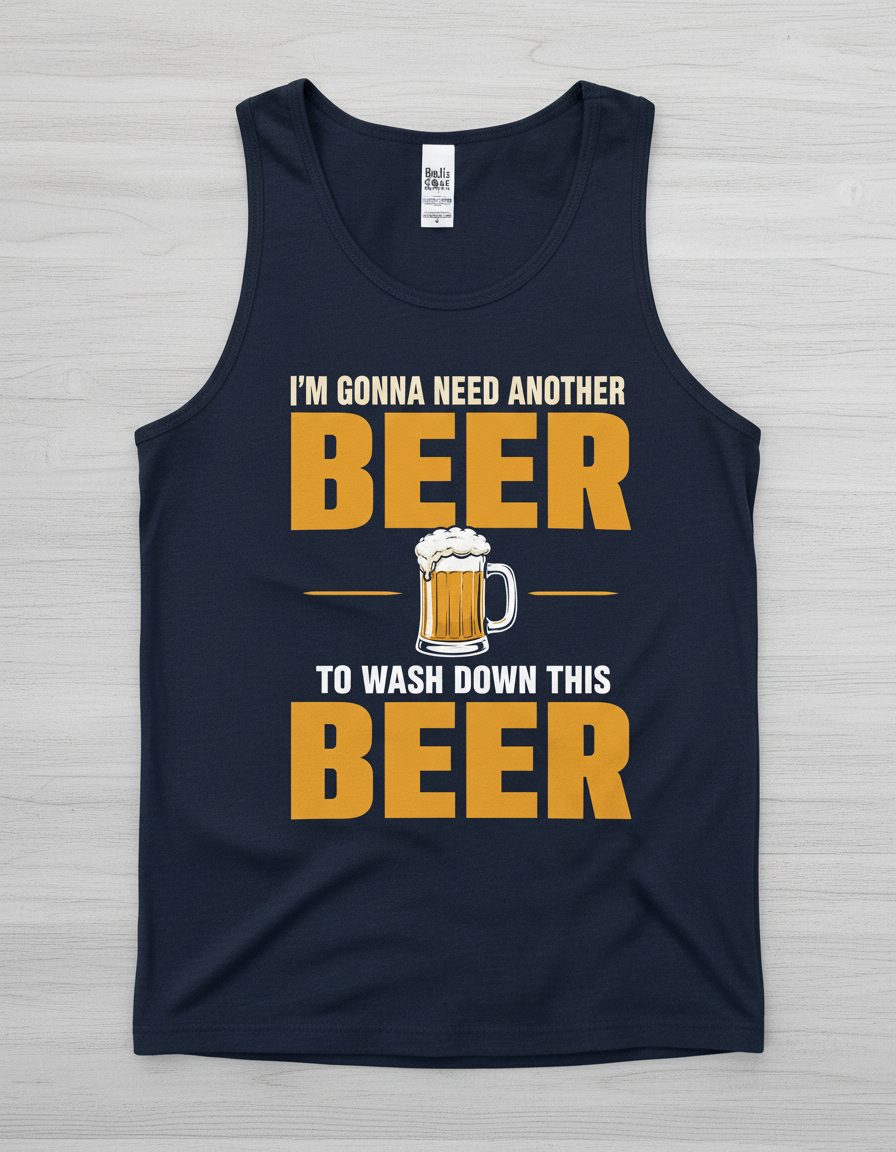 I'M GONNA NEED Another BEER TO WASH DOWN THIS BEER Tank Top - product mockup - Navy