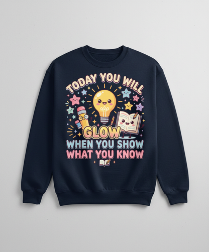 Kawaii School Characters 'Today You Will Glow' Motivational Design Sweatshirt - Navy