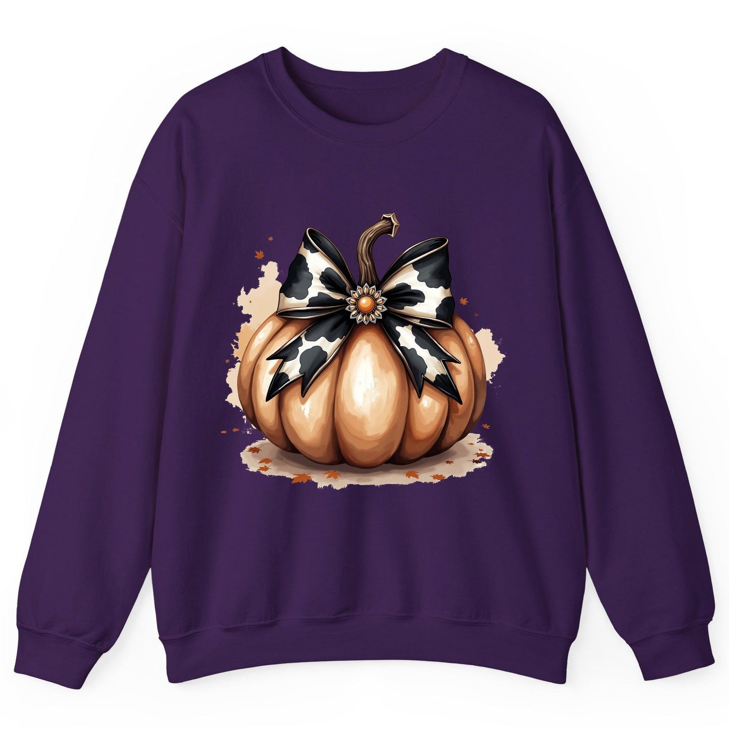 Cow Print Bow Pumpkin pumpkin Sweatshirt Purple product mockup