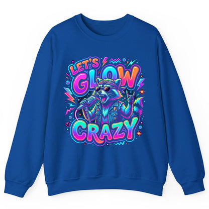 Let's Glow Crazy Funny Rockstar Raccoon Sweatshirt - product mockup - Royal