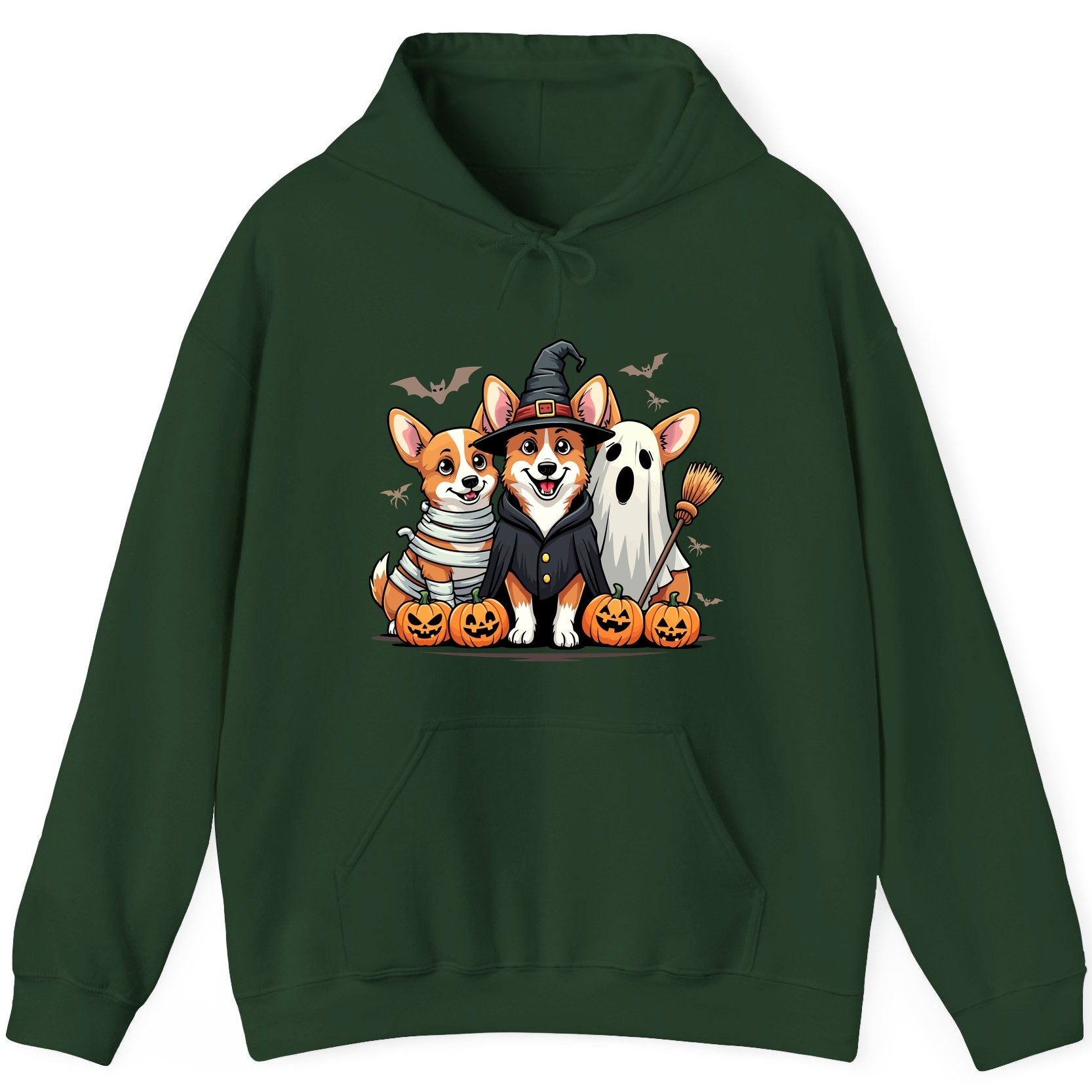 Halloween Corgi Trio Halloween corgis Hoodie Forest Green product mockup