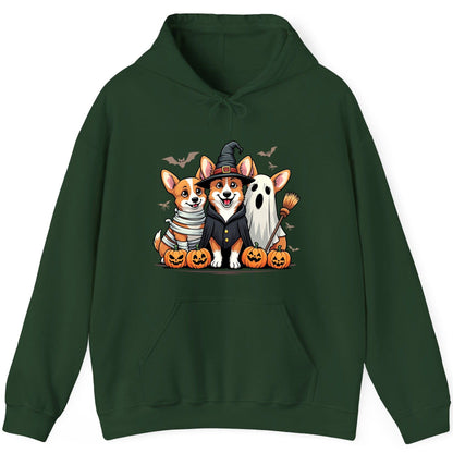 Halloween Corgi Trio Halloween corgis Hoodie Forest Green product mockup