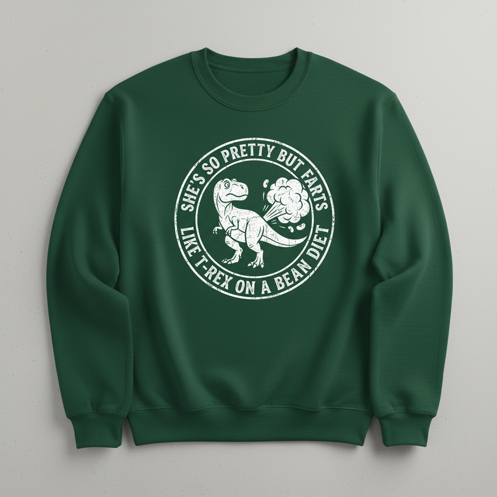 Funny Dinosaur Fart Joke She's So Pretty But Farts Sweatshirt - Forest Green