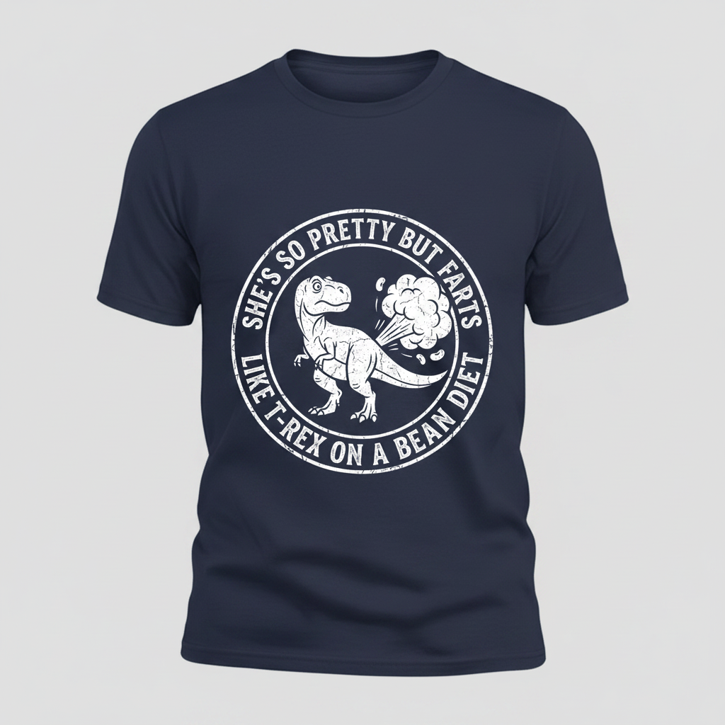 Funny Farting T-Rex On A Bean Diet T-Shirt - Navy