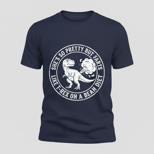 Funny Farting T-Rex On A Bean Diet T-Shirt - Navy