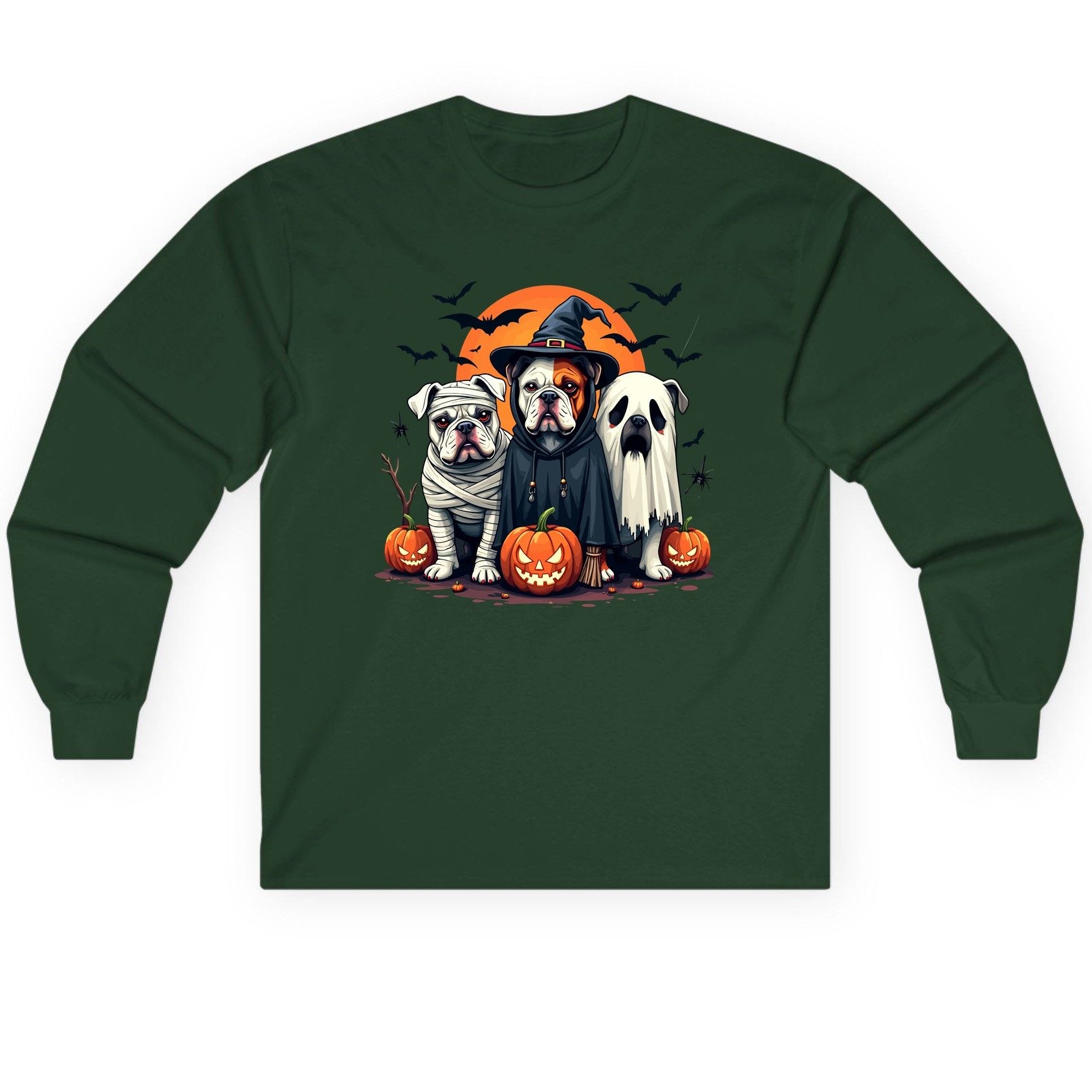 Halloween Bulldogs Costumes Halloween bulldogs Long Sleeve Tee Forest Green product mockup