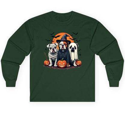 Halloween Bulldogs Costumes Halloween bulldogs Long Sleeve Tee Forest Green product mockup
