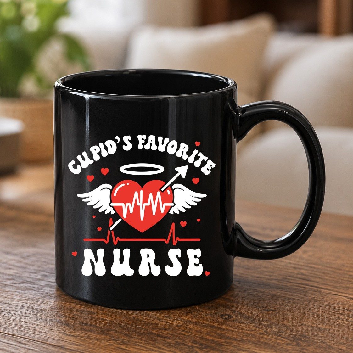 Cupid's Favorite Nurse nursing Black Mug Black product mockup