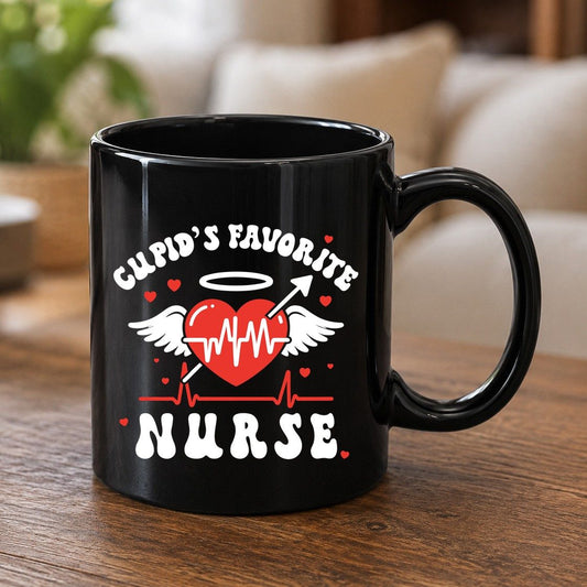 Cupid's Favorite Nurse nursing Black Mug Black product mockup