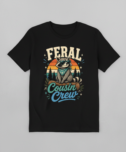 Feral Cousin Crew Raccoon T-Shirt - Black