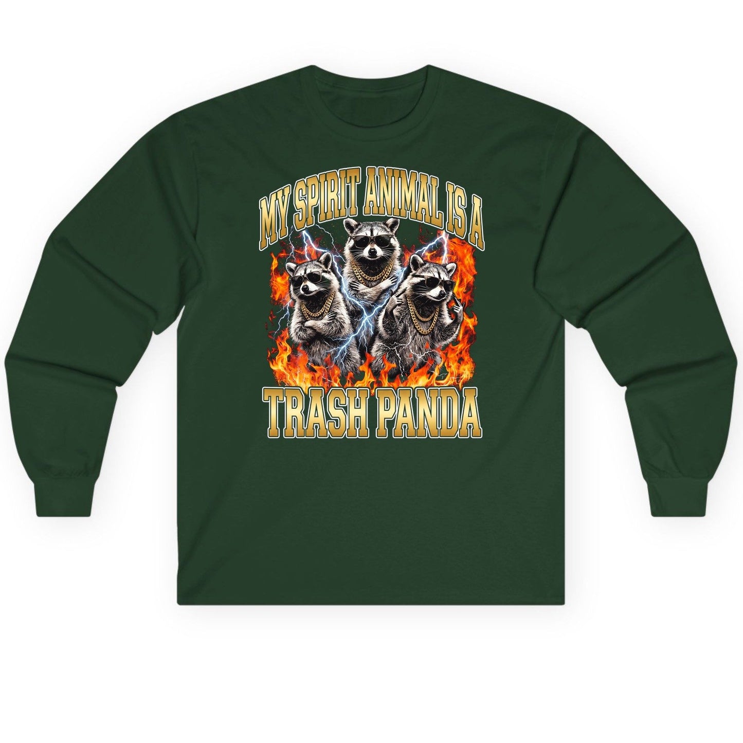 My Spirit Animal Is a Trash Panda raccoon Long Sleeve Tee Forest Green product mockup