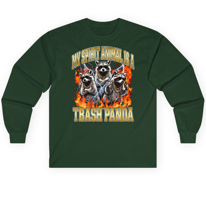 My Spirit Animal Is a Trash Panda raccoon Long Sleeve Tee Forest Green product mockup