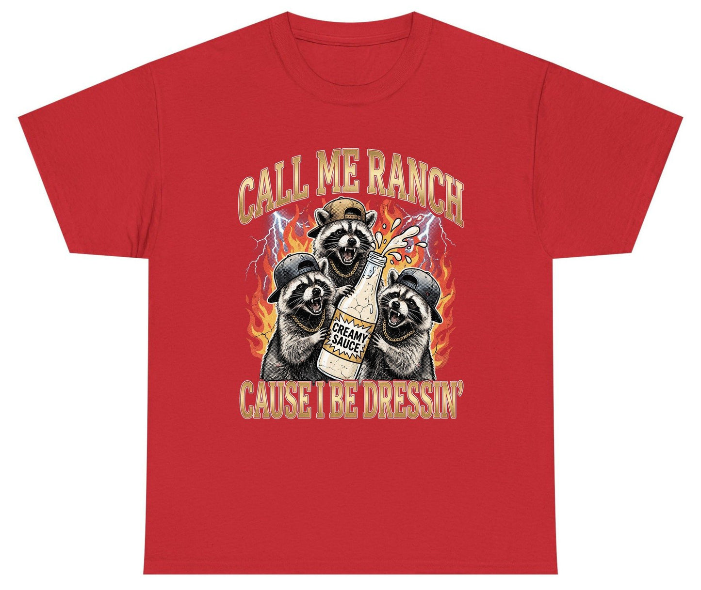 Call Me Ranch Cause I Be Dressin' raccoons Youth T-Shirt Red product mockup