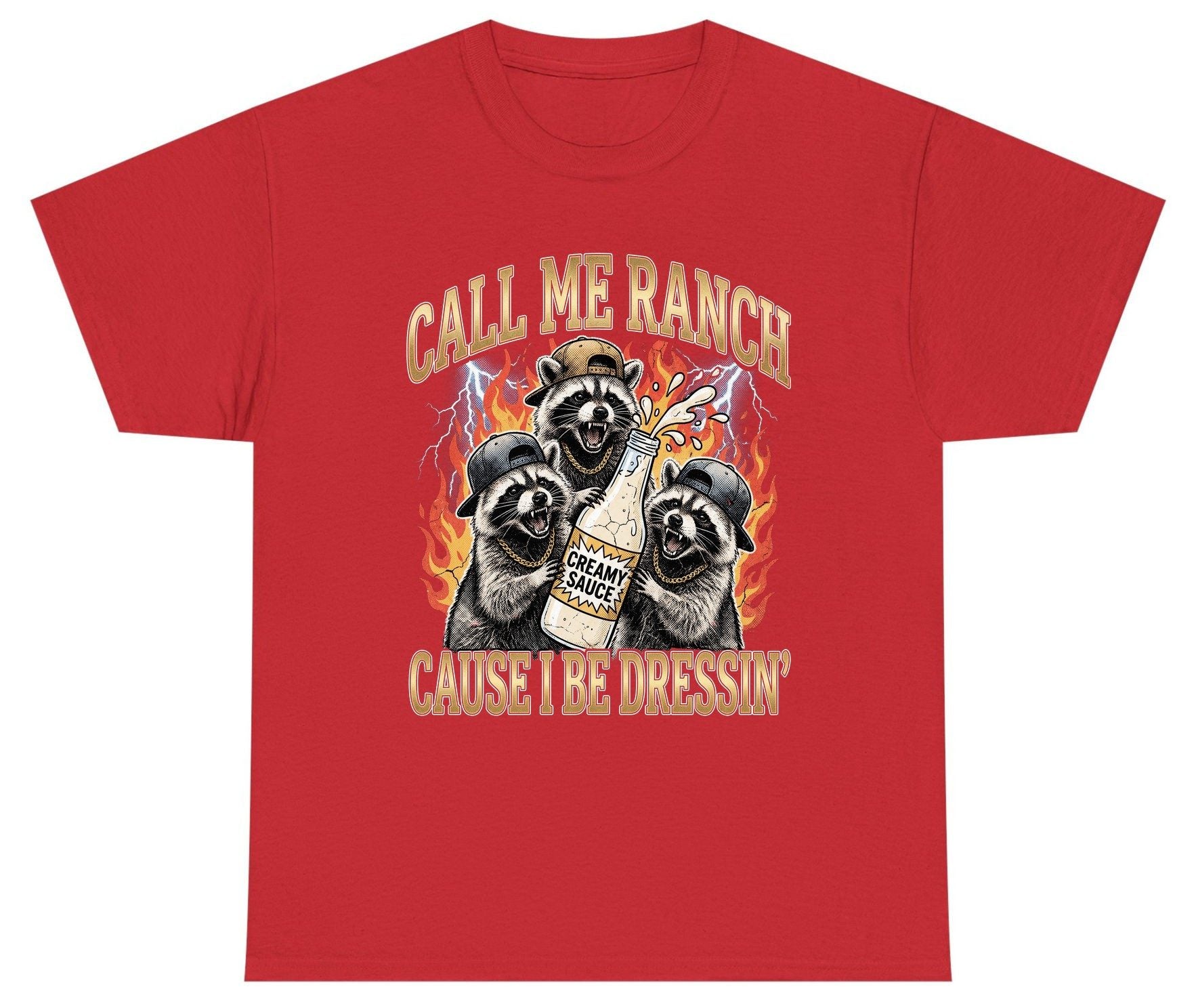 Call Me Ranch Cause I Be Dressin' raccoons Youth T-Shirt Red product mockup