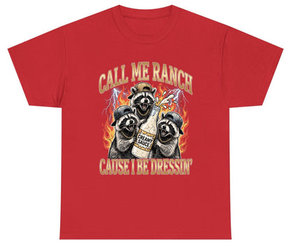 Call Me Ranch Cause I Be Dressin' raccoons Youth T-Shirt Red product mockup