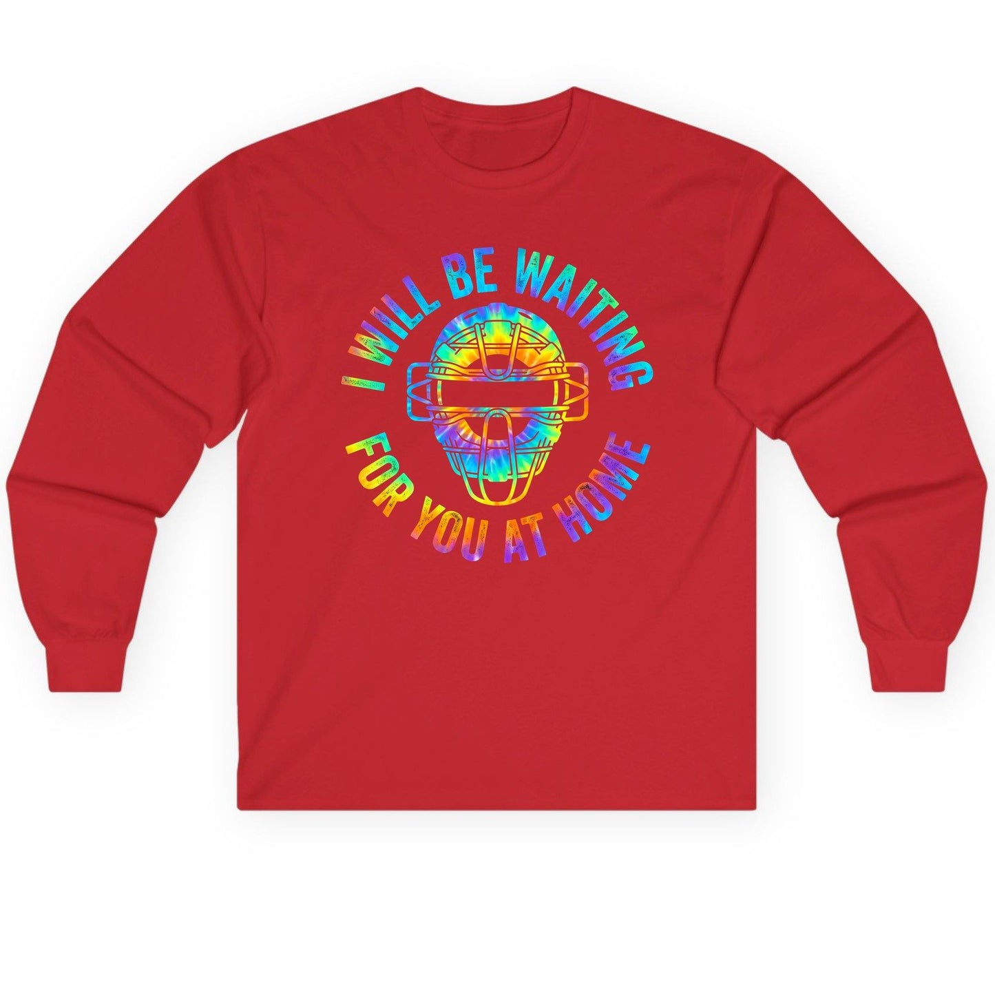 I Will Be Waiting for You at Home baseball catcher Long Sleeve Tee Red product mockup