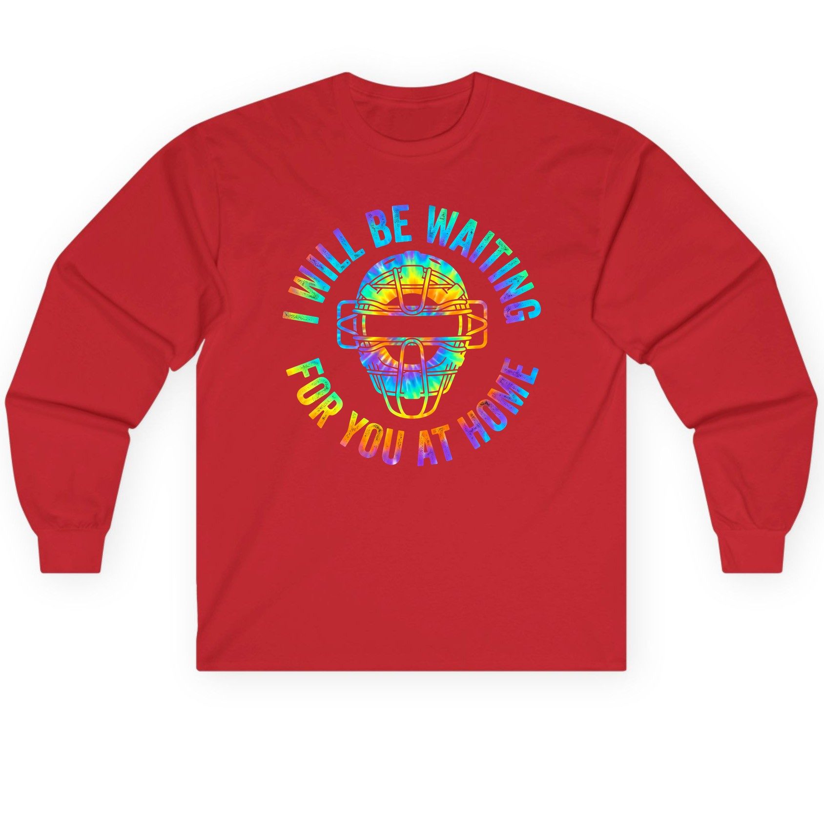 I Will Be Waiting for You at Home baseball catcher Long Sleeve Tee Red product mockup