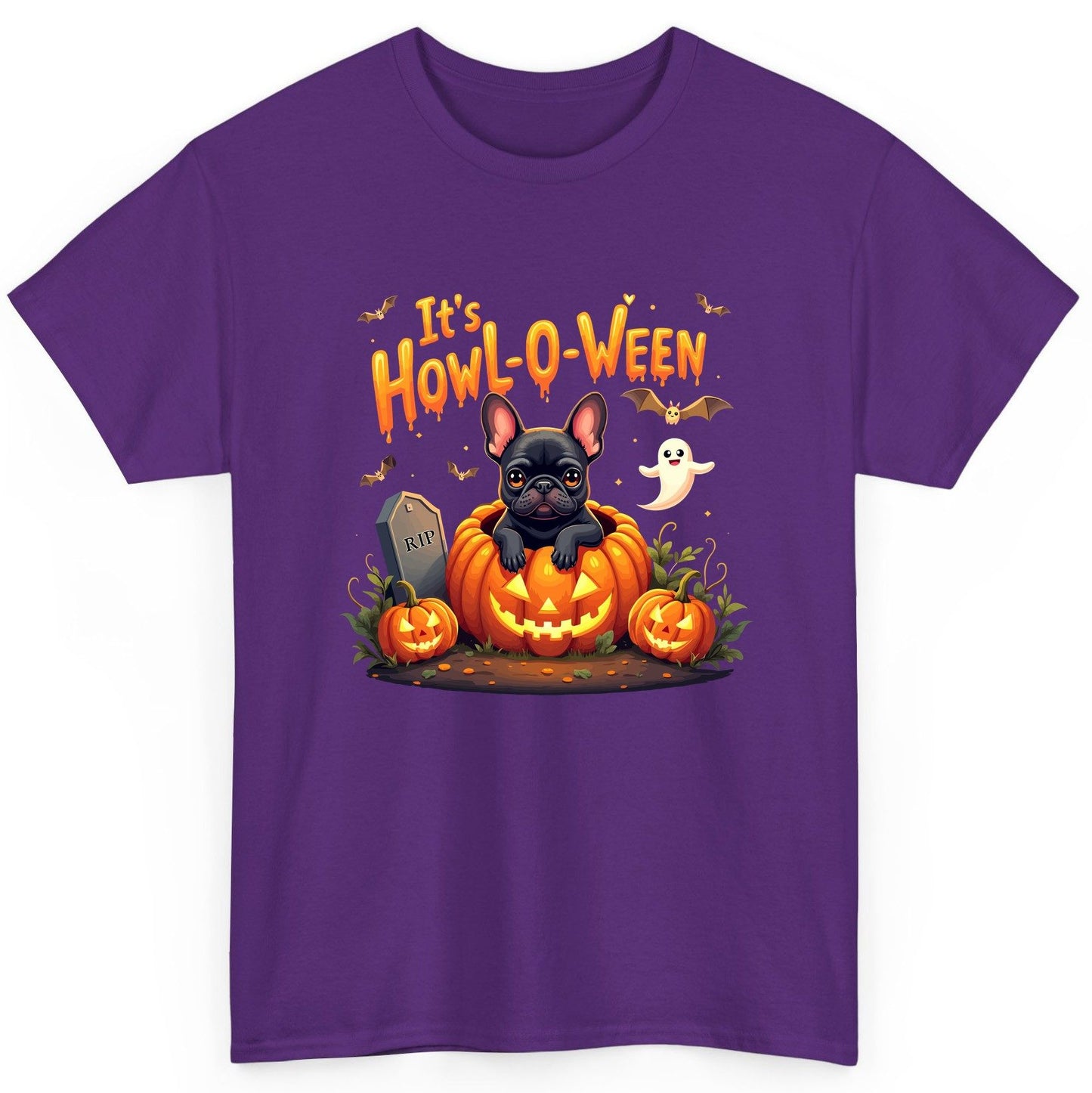 It's Howl-O-Ween french bulldog T-Shirt Purple product mockup