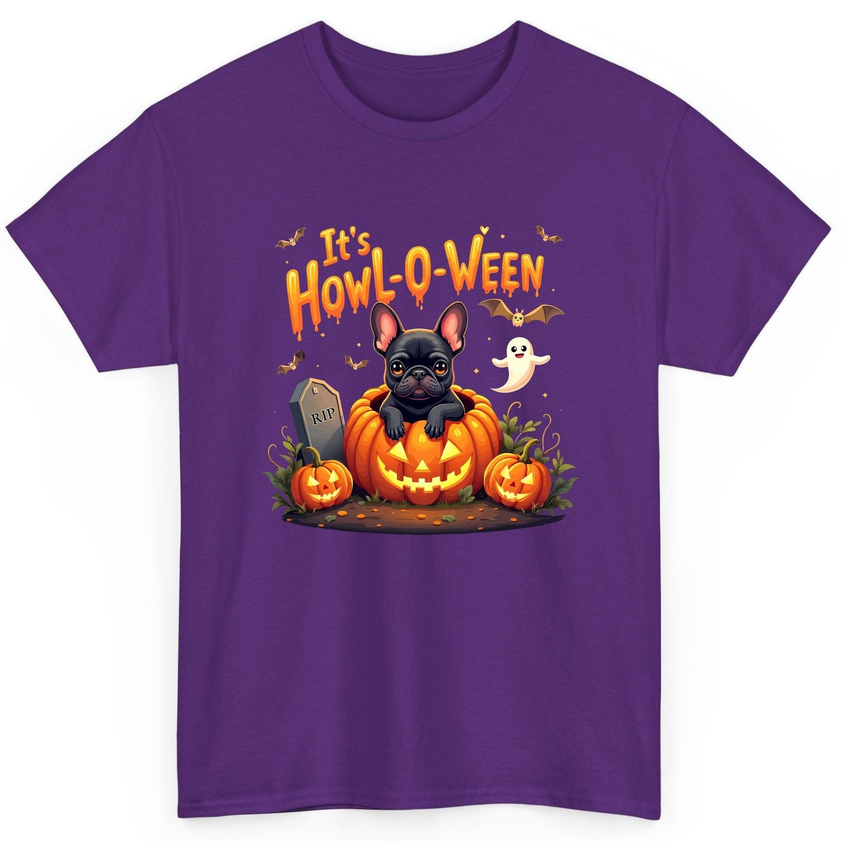 It's Howl-O-Ween french bulldog T-Shirt Purple product mockup