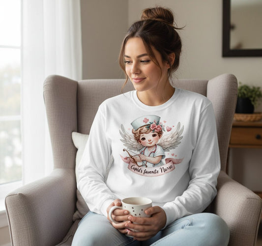 Cupid's Favorite Nurse cupid nurse Long Sleeve Tee White lifestyle mockup