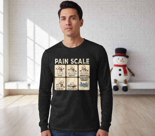 Pain Scale No Pain Mild Pain Moderate Pain Severe Pain Very Severe Pain Worst Pain Possible snowman Long Sleeve Tee Black
