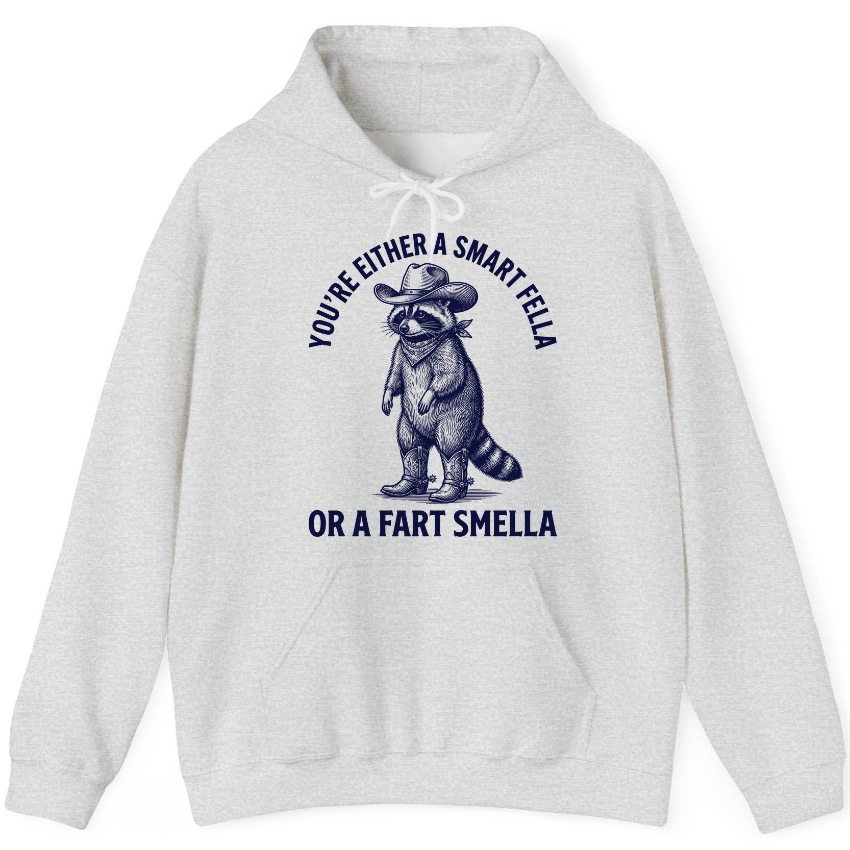You're Either a Smart Fella or a Fart Smella cowboy raccoon Hoodie Ash product mockup
