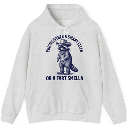 You're Either a Smart Fella or a Fart Smella cowboy raccoon Hoodie Ash product mockup