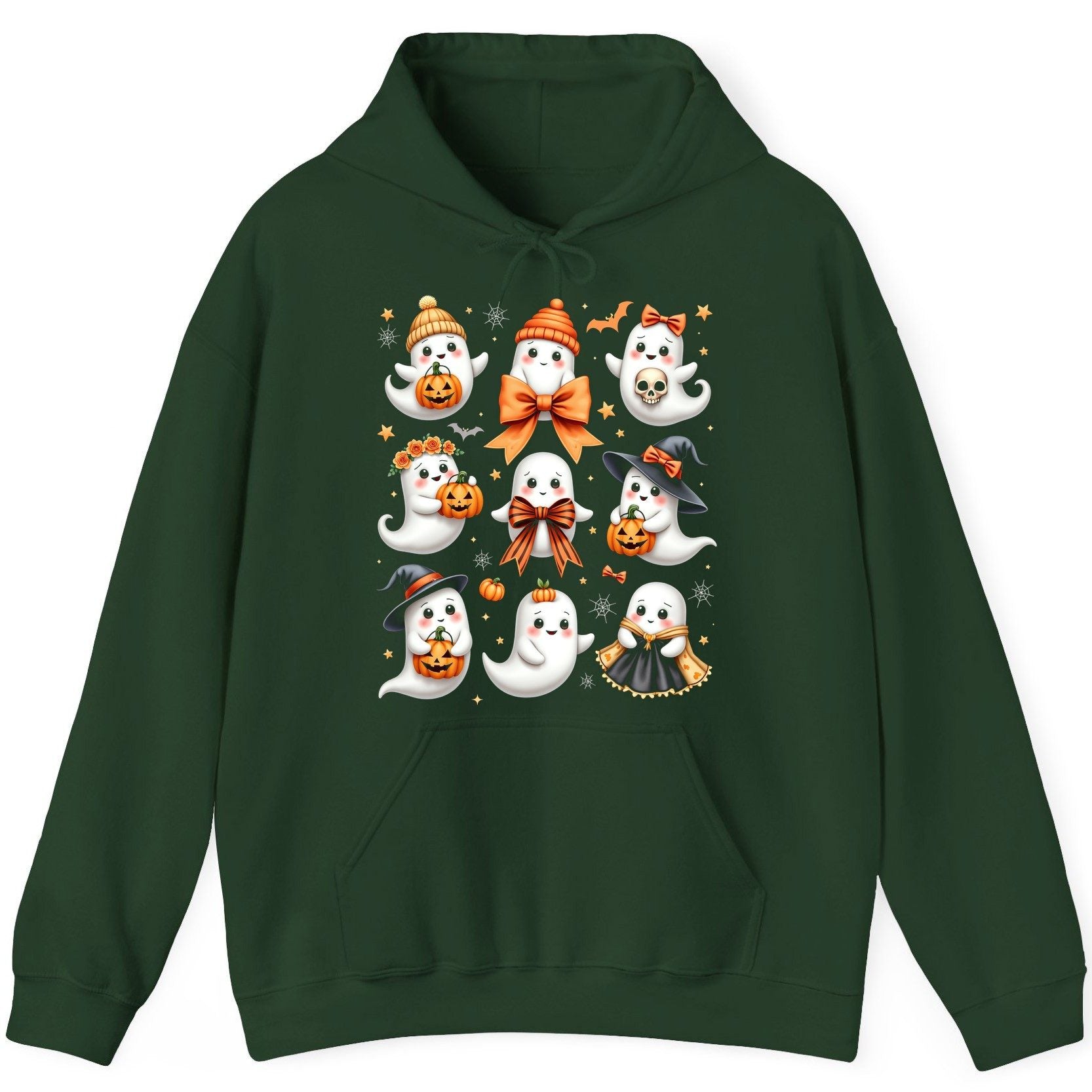 Cute Kawaii Ghosts Collection cute Halloween ghosts Hoodie Forest Green product mockup