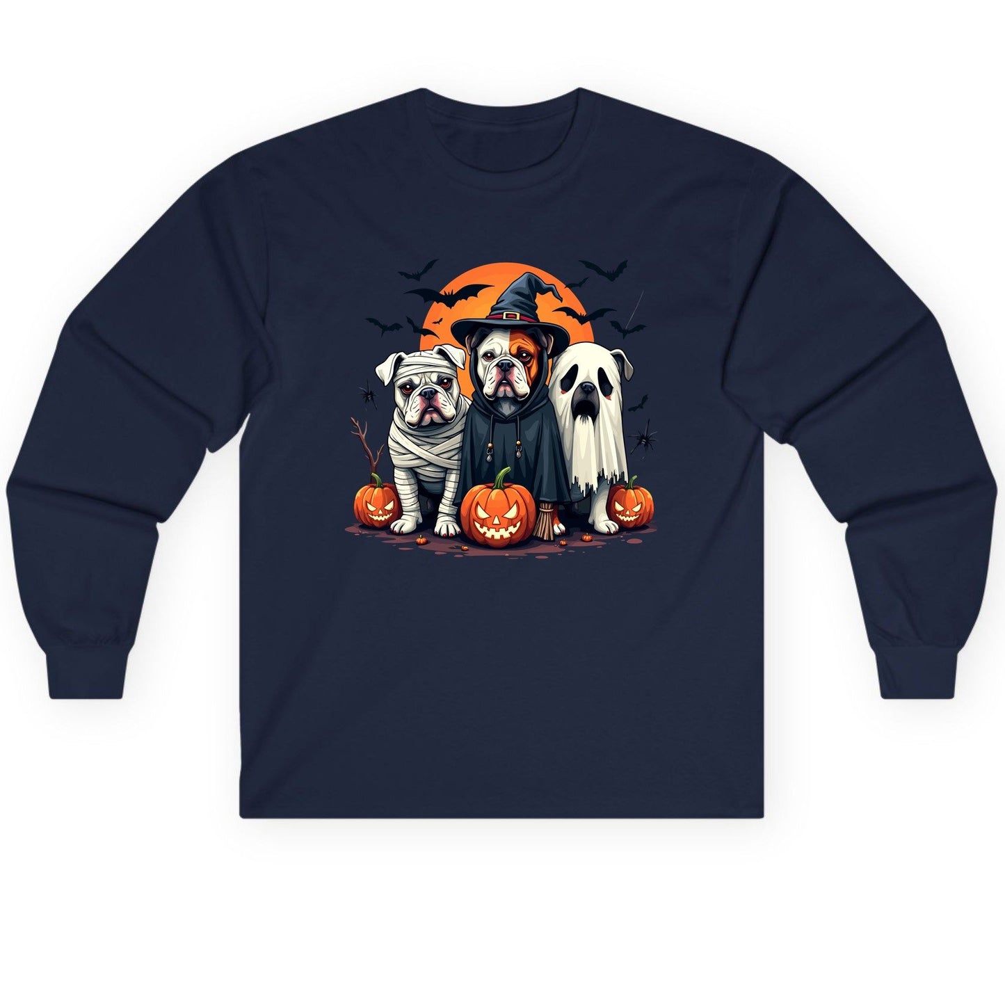 Halloween Bulldogs Costumes Halloween bulldogs Long Sleeve Tee Navy product mockup
