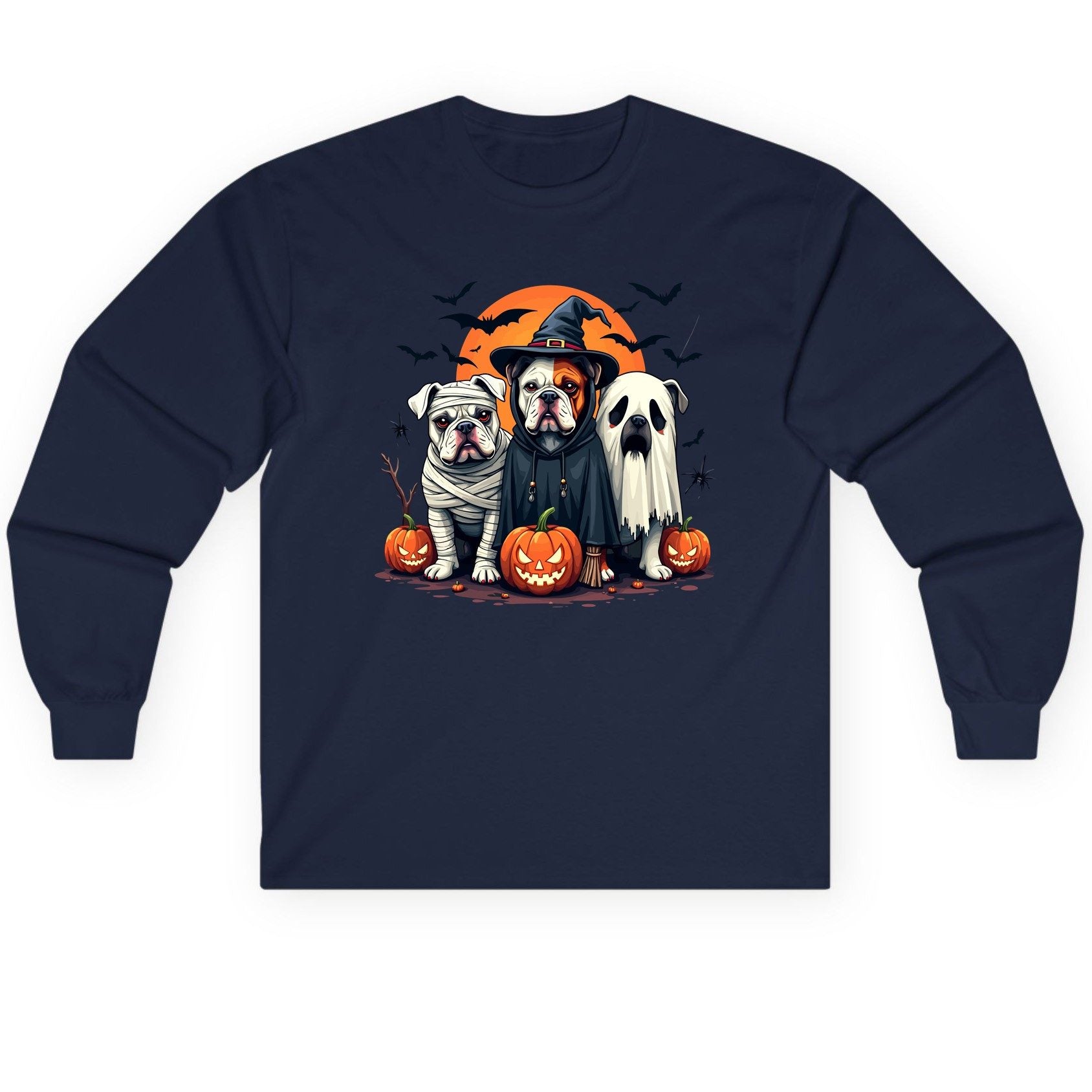 Halloween Bulldogs Costumes Halloween bulldogs Long Sleeve Tee Navy product mockup