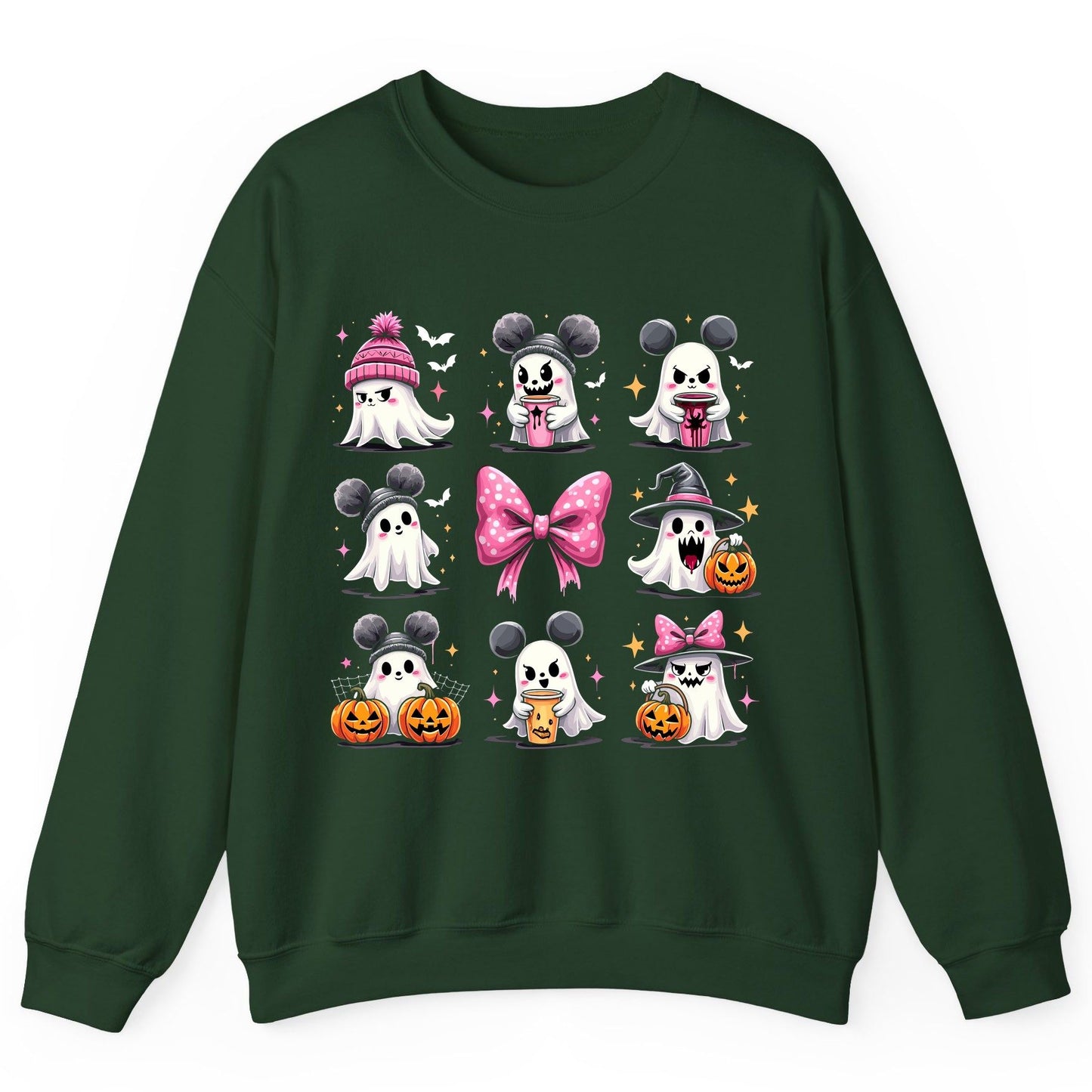 Cute Pink Halloween Ghosts Halloween ghosts Sweatshirt Forest Green product mockup