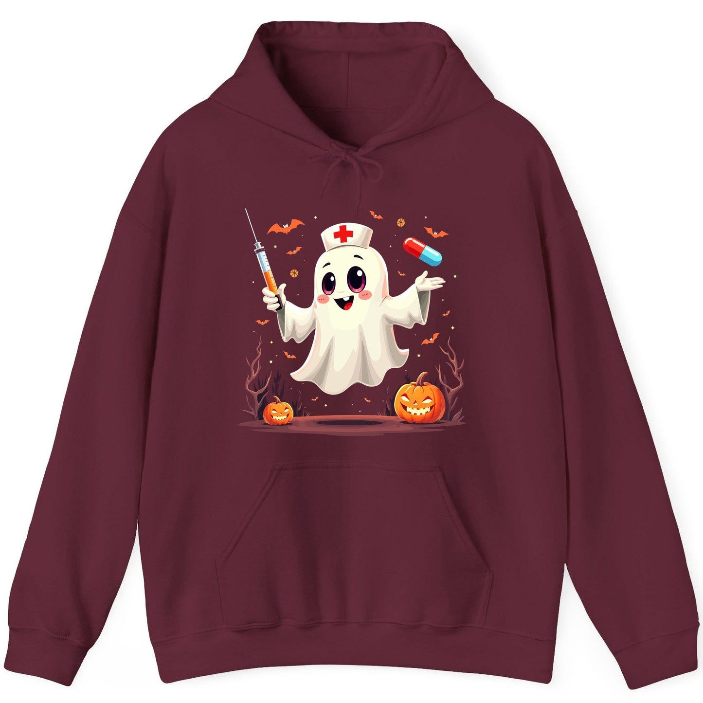 Cute Ghost Nurse Halloween ghost nurse Hoodie Maroon product mockup