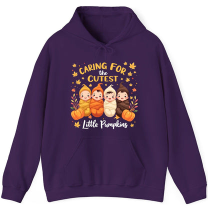Caring for the Cutest Little Pumpkins swaddled babies Hoodie Purple product mockup