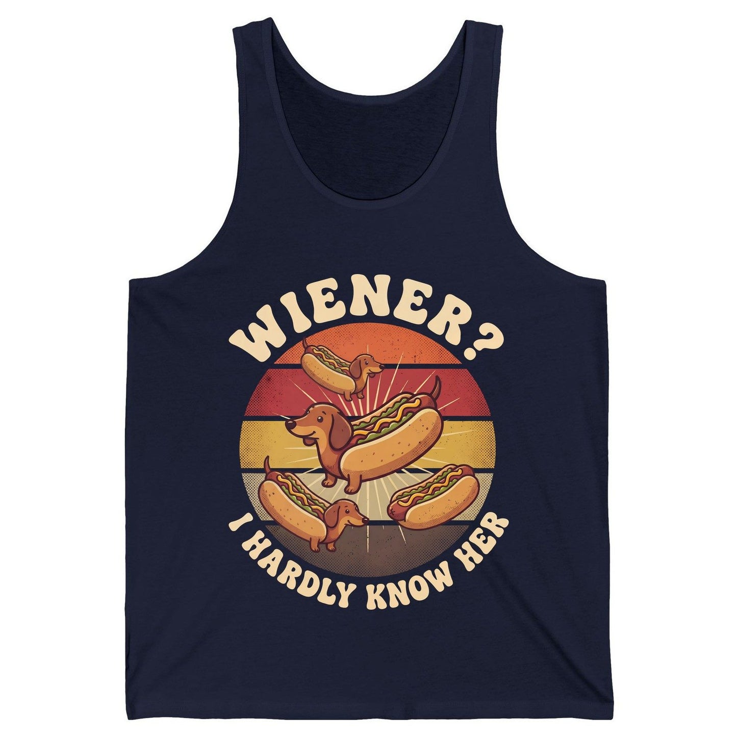 Wiener I Hardly Know Her dachshund Tank Top Navy product mockup