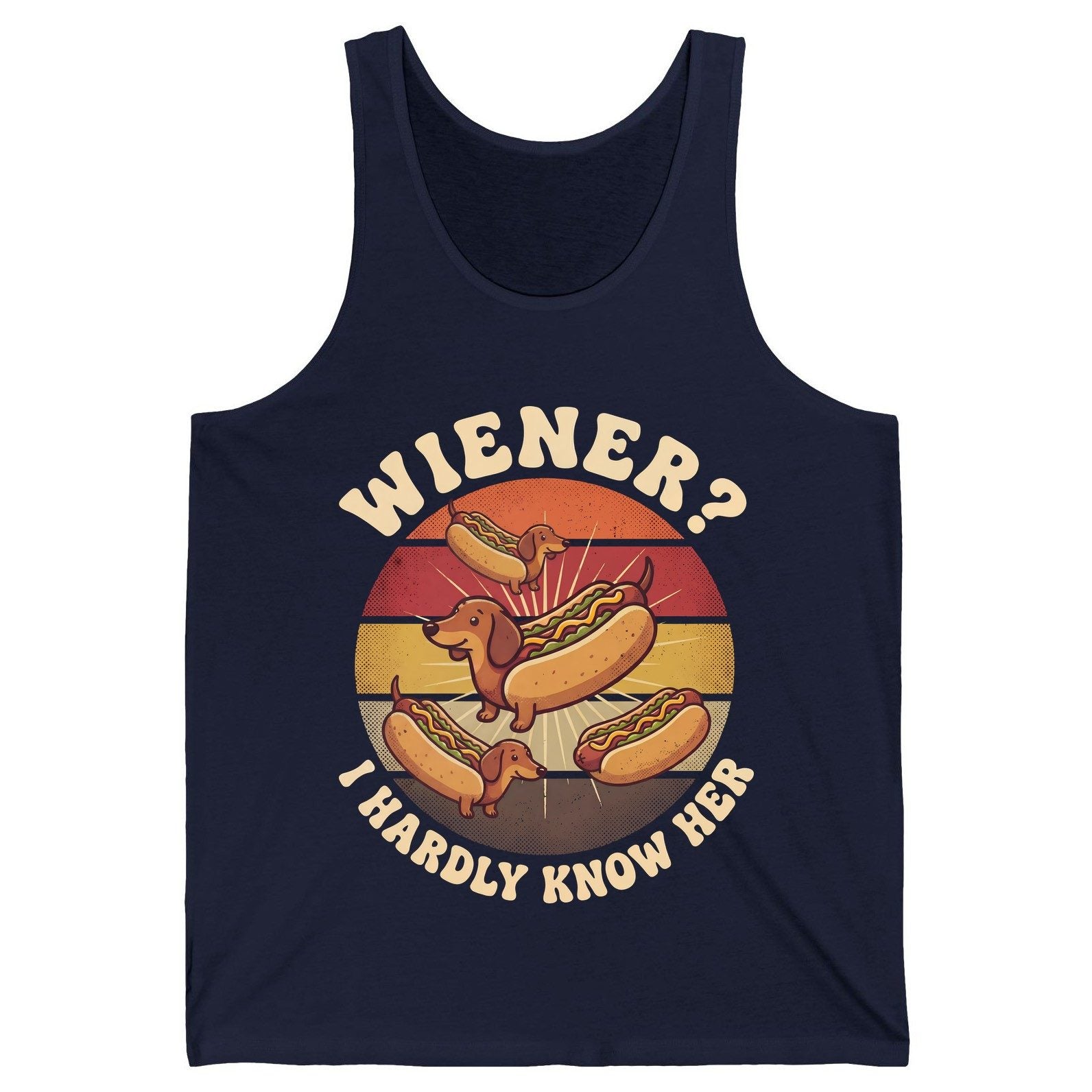 Wiener I Hardly Know Her dachshund Tank Top Navy product mockup