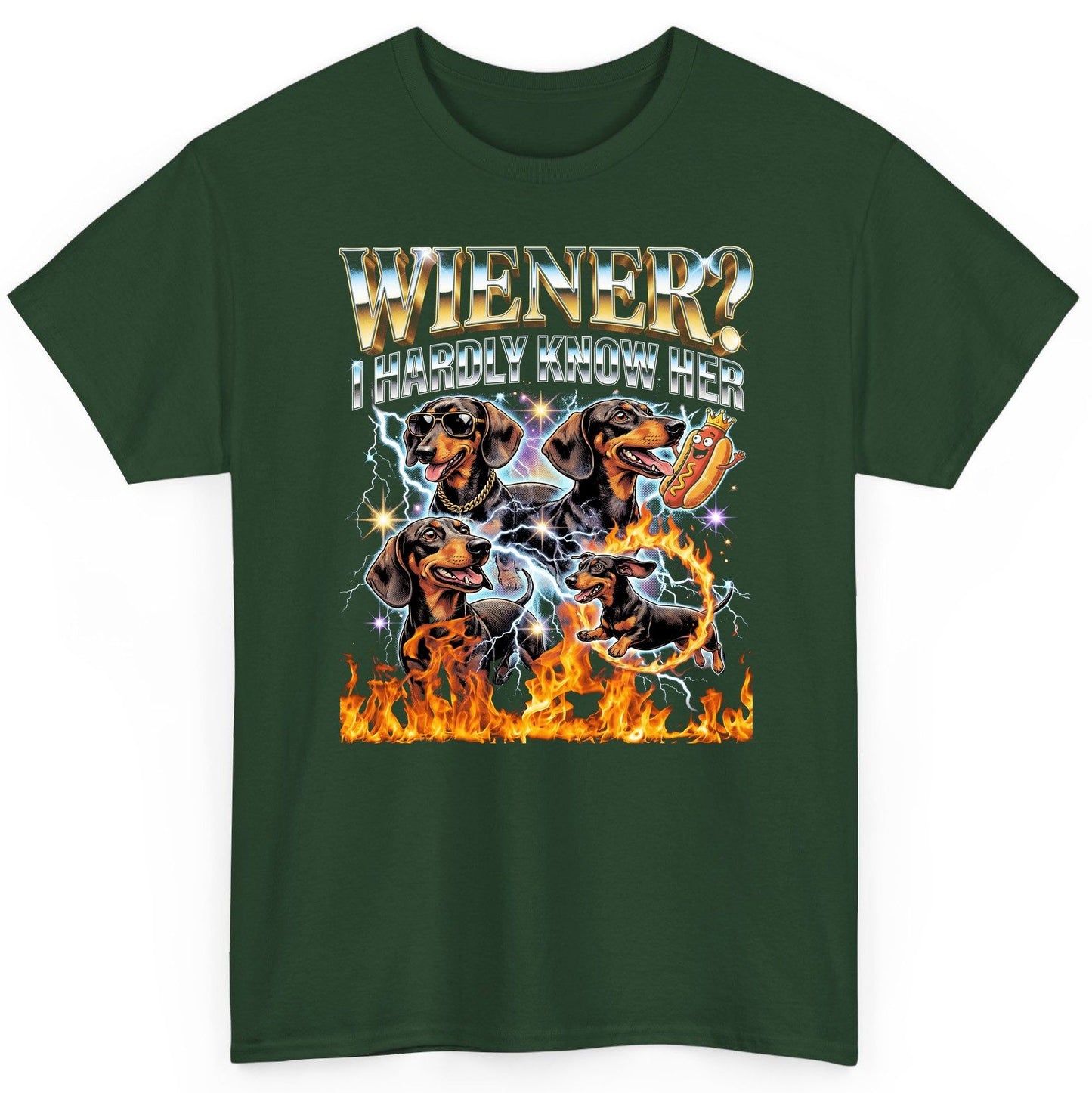 Wiener I Hardly Know Her dachshund T-Shirt Forest Green product mockup