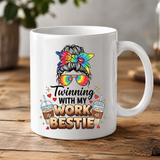 Twinning with My Work Bestie work bestie White Mug White product mockup
