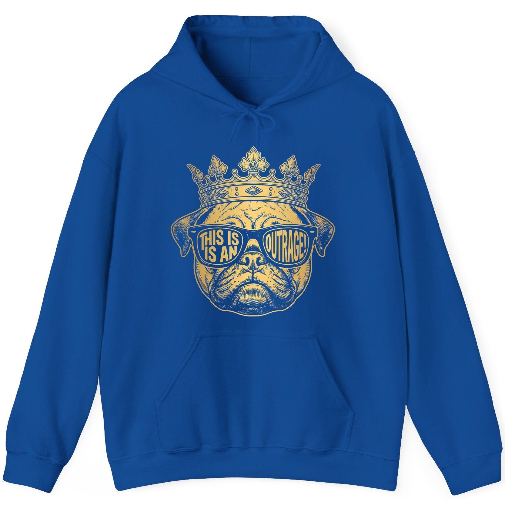 This Is An Outrage! Pug Hoodie Royal product mockup