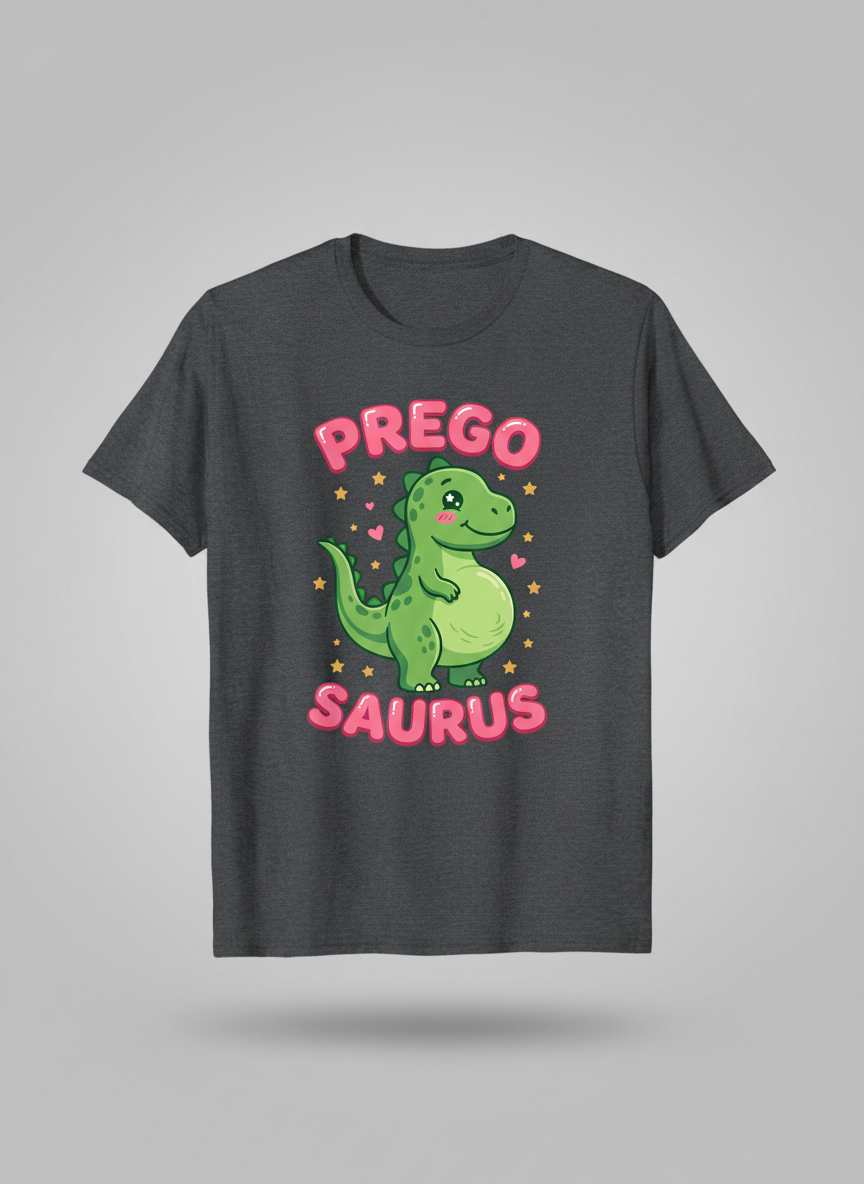 Cute Pregnant Dinosaur Prego Saurus T-Shirt - Dark Heather