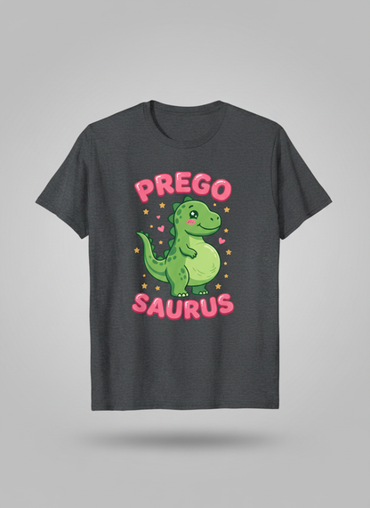 Cute Pregnant Dinosaur Prego Saurus T-Shirt - Dark Heather