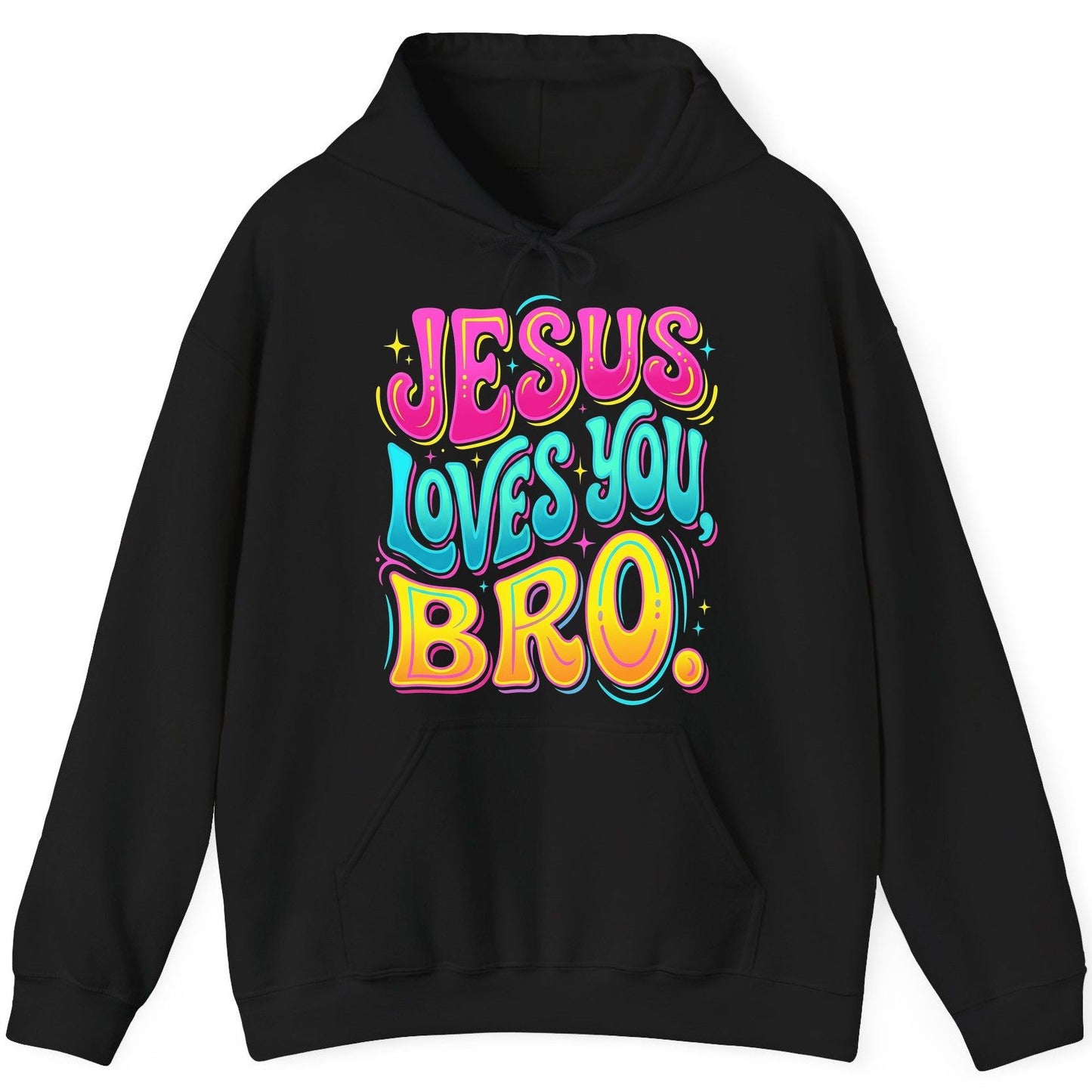 JESUS LOVES YOU BRO Retro Christian Hoodie - product mockup - Black