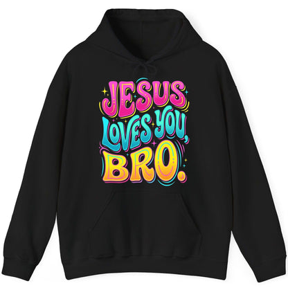 JESUS LOVES YOU BRO Retro Christian Hoodie - product mockup - Black